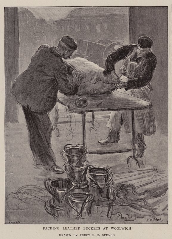 Packing Leather Buckets at Woolwich by Percy F.S. Spence