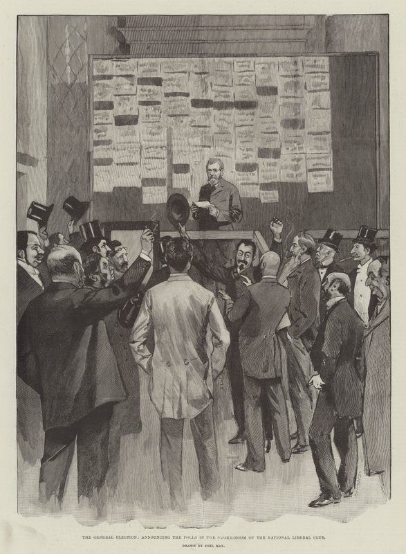 The General Election, announcing the Polls in the Smoke-Room of the National Liberal Club by Phil May