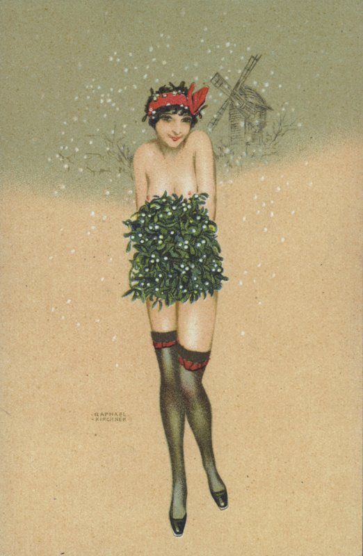 Girl Carrying a Bunch of Mistletoe by Raphael Kirchner