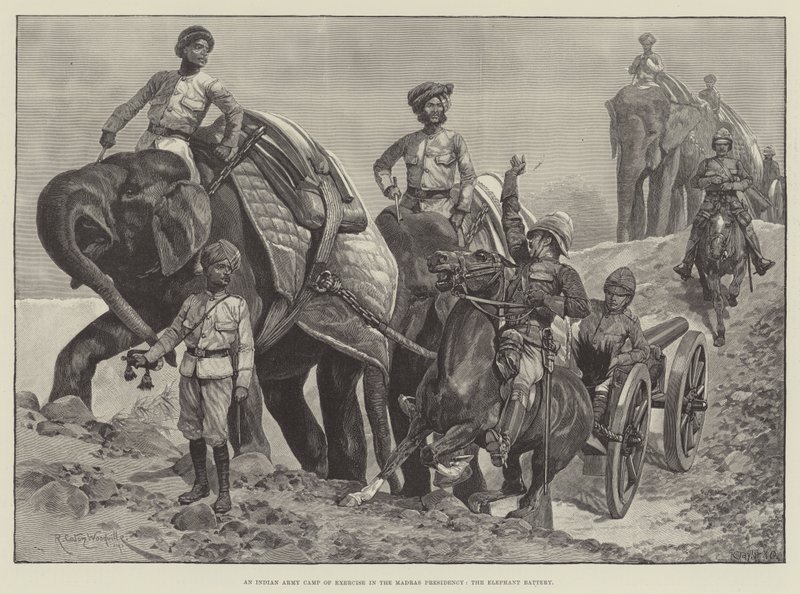 An Indian Army Camp of Exercise in the Madras Presidency, the Elephant Battery by Richard Caton Woodville junior