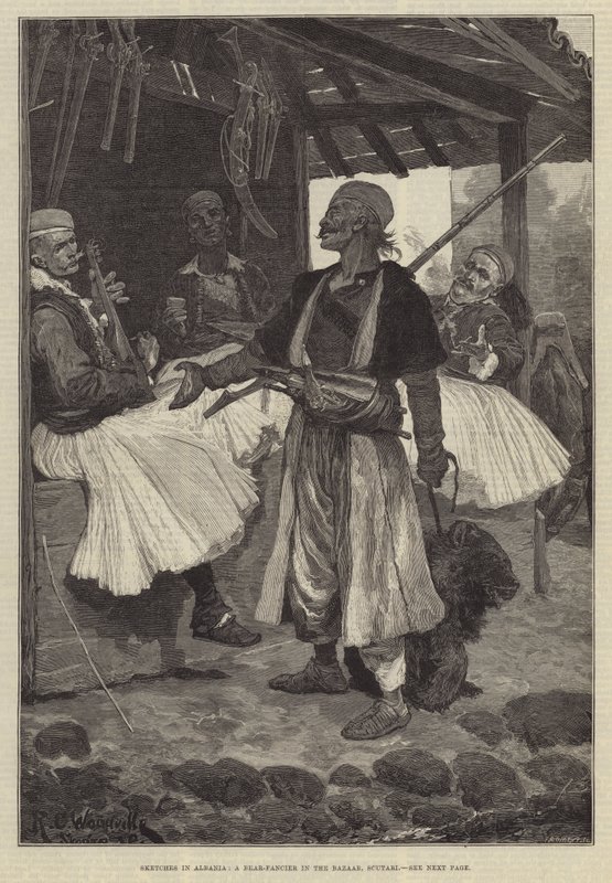 Sketches in Albania, a Bear-Fancier in the Bazaar, Scutari by Richard Caton Woodville junior