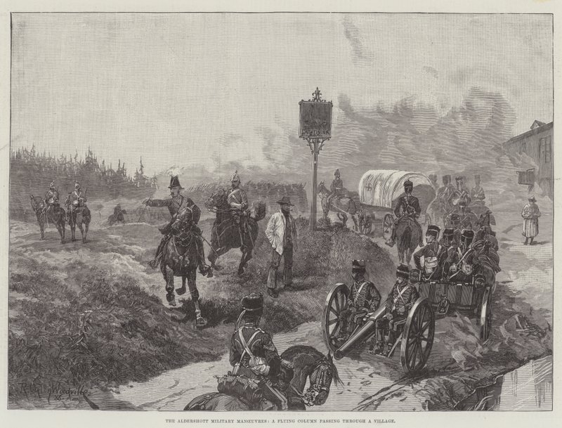 The Aldershott Military Manoeuvres, a Flying Column passing through a Village by Richard Caton Woodville junior