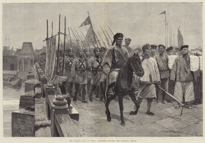 The French War in China, Soldiers Crossing the Foochow Bridge by Richard Caton Woodville junior