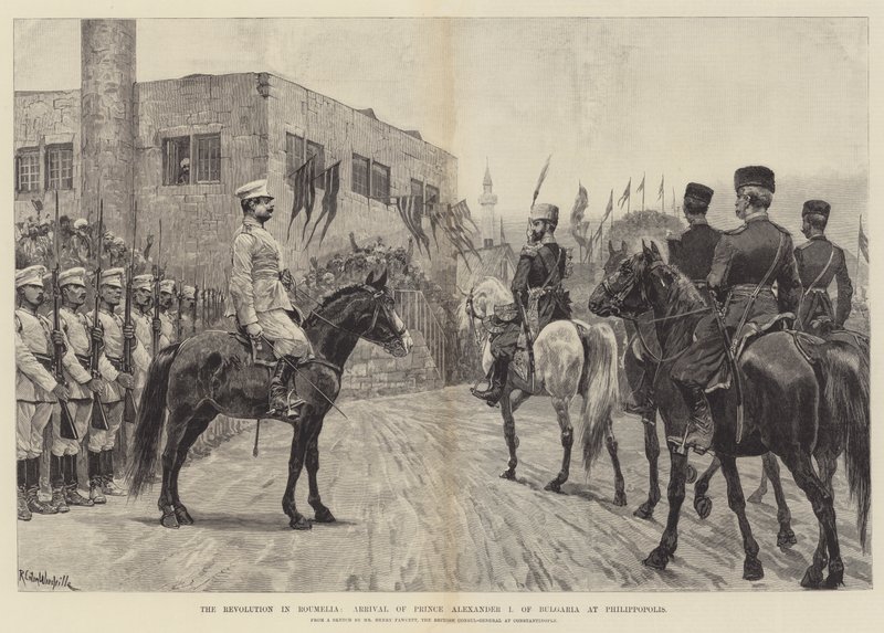 The Revolution in Roumelia, Arrival of Prince Alexander I of Bulgaria at Philippopolis by Richard Caton Woodville junior