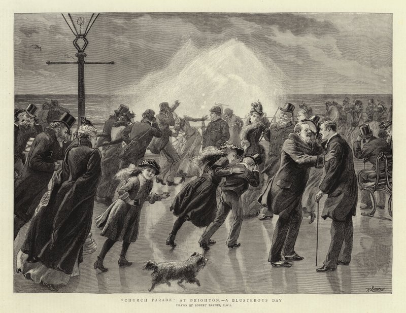 Church Parade at Brighton, a Blusterous Day by Robert Barnes