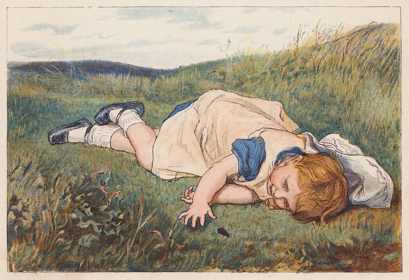 Girl fascinated by a beetle by Robert Barnes