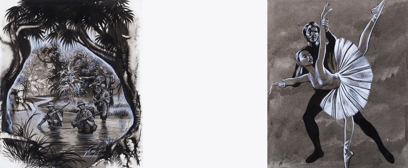 Jungle Scene and Ballet Dancers by Ron Embleton