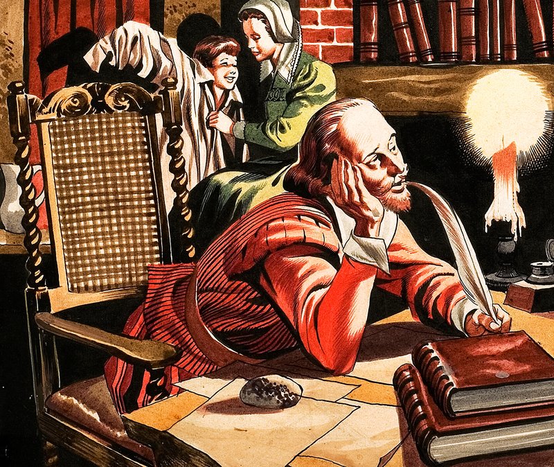 William Shakespeare Writing at Home by Ron Embleton
