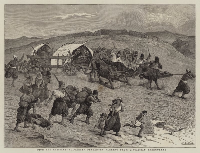 With the Russians, Bulgarian Peasantry Fleeing from Circassian Irregulars by Samuel Edmund Waller