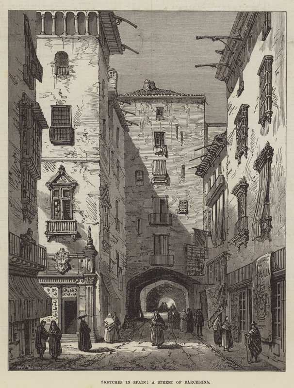 Sketches in Spain, a Street of Barcelona by Samuel Read
