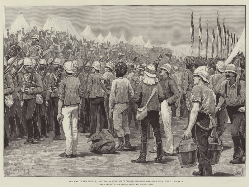 The War in the Soudan, Australian Infantry Marching into Camp at Souakim by Sidney Paget