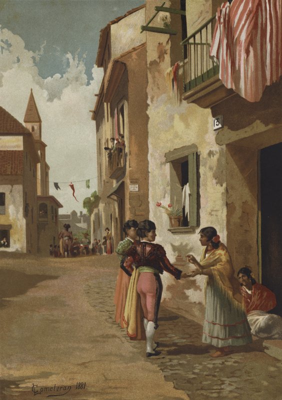Gypsy Woman Wishing a Bullfighter Good Fortune by Spanish School
