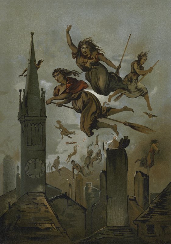 Witches Flying on Broomsticks by Spanish School