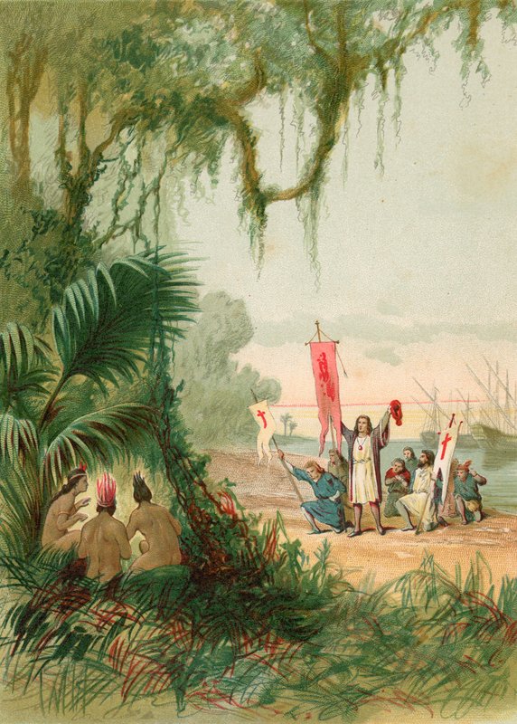 Landing of Columbus in San Salvador by Spanish School