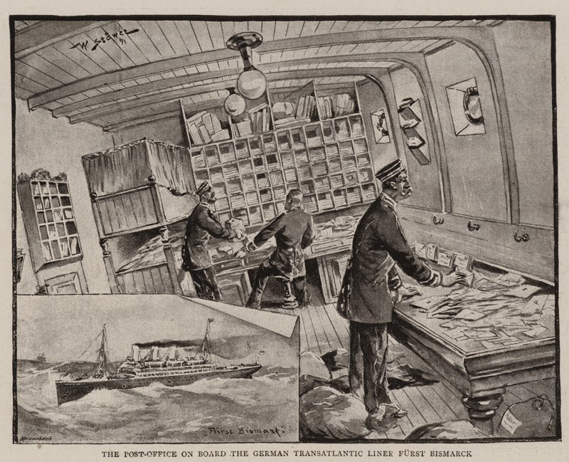 The Post-Office on Board the German Transatlantic Liner Furst Bismarck by Stoewer Willy