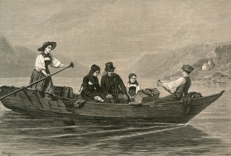 Mourners crossing the Lake of Brienz by Swiss School