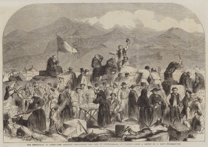 The Revolution in Sicily, the Sicilians demolishing the Fort of Castellamare, at Palermo by Thomas Nast