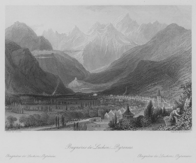 Bagneres de Luchon, Pyrenees by Thomas (after) Allom