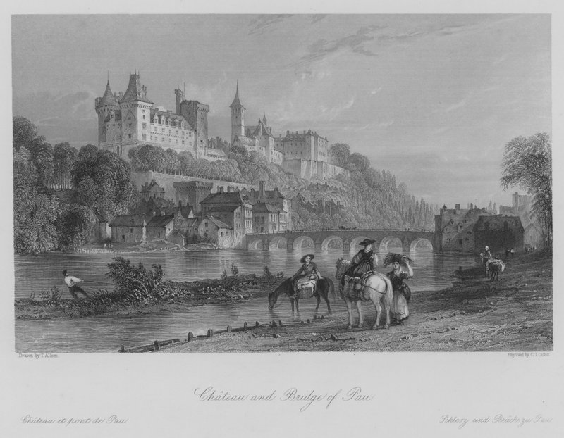 Chateau and Bridge of Pau by Thomas (after) Allom