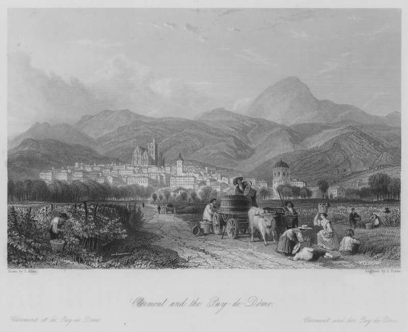 Clermont and the Puy-de-Dome by Thomas (after) Allom