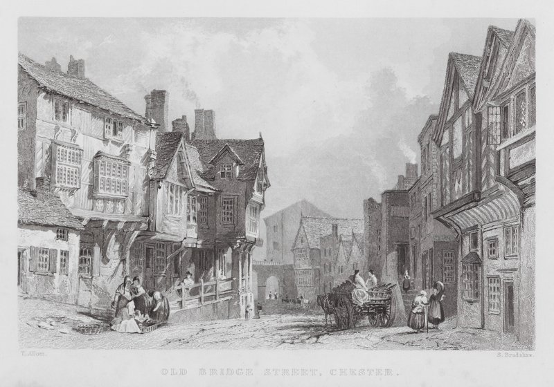 Old Bridge Street, Chester by Thomas (after) Allom