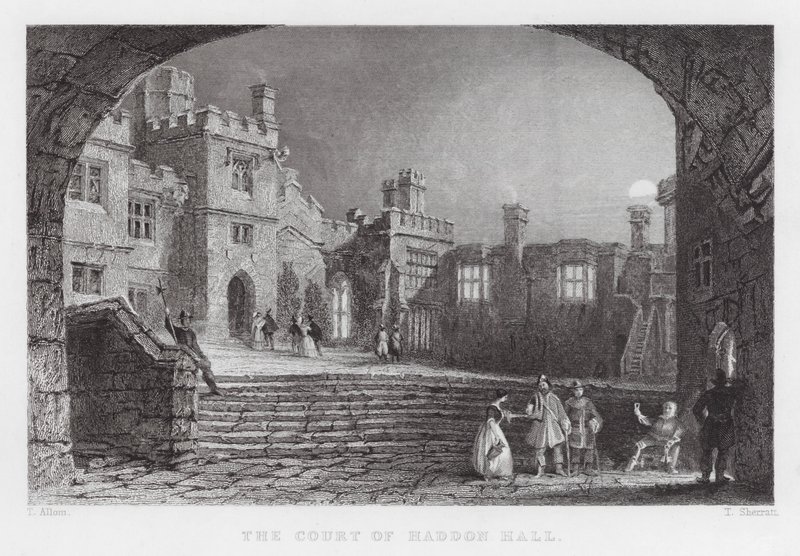 The Court of Haddon Hall (engraving) by Thomas (after) Allom