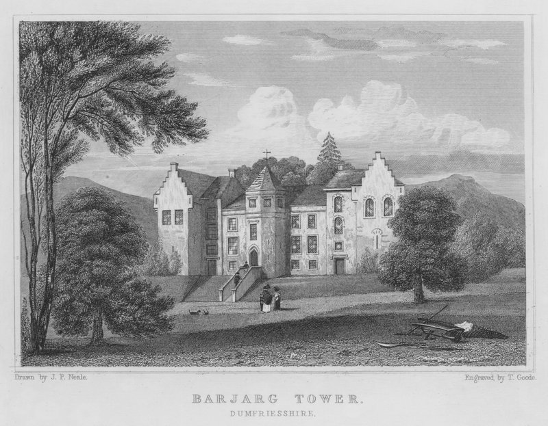 Barjarg Tower, Dumfriesshire (engraving) by Thomas Hosmer Shepherd