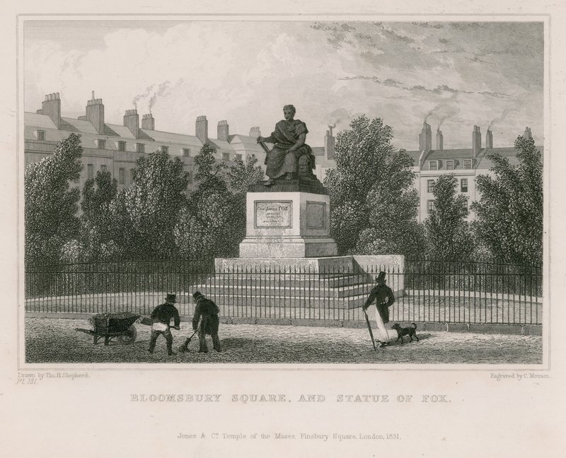 Bloomsbury Square, and Statue of Fox by Thomas Hosmer Shepherd