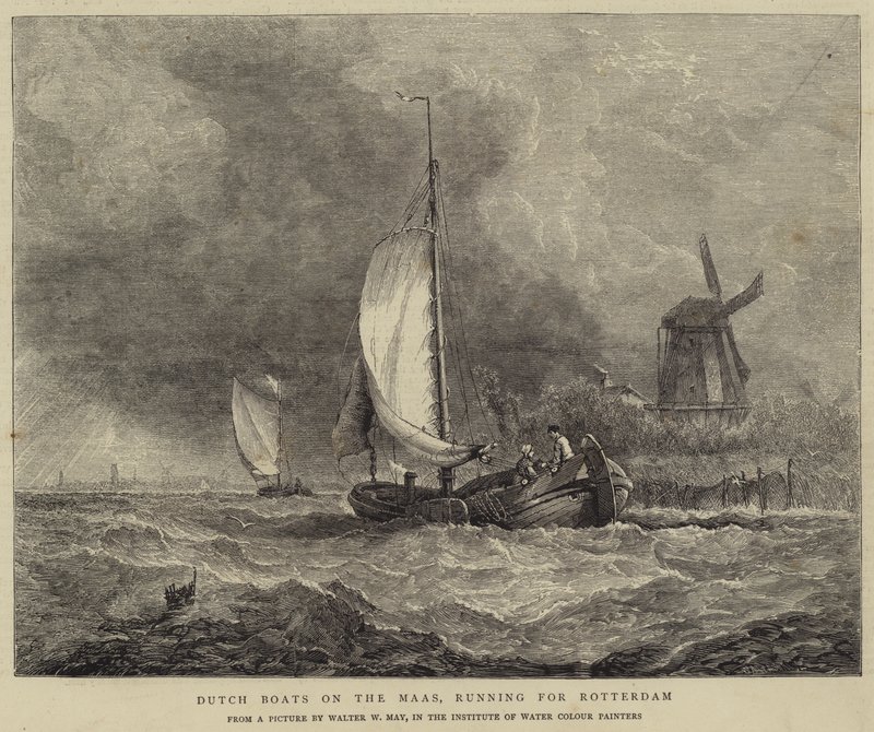 Dutch Boats on the Maas, Running for Rotterdam by Walter William May