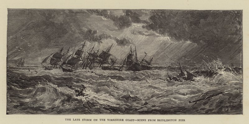 The Late Storm on the Yorkshire Coast, Scene from Bridlington Pier by Walter William May