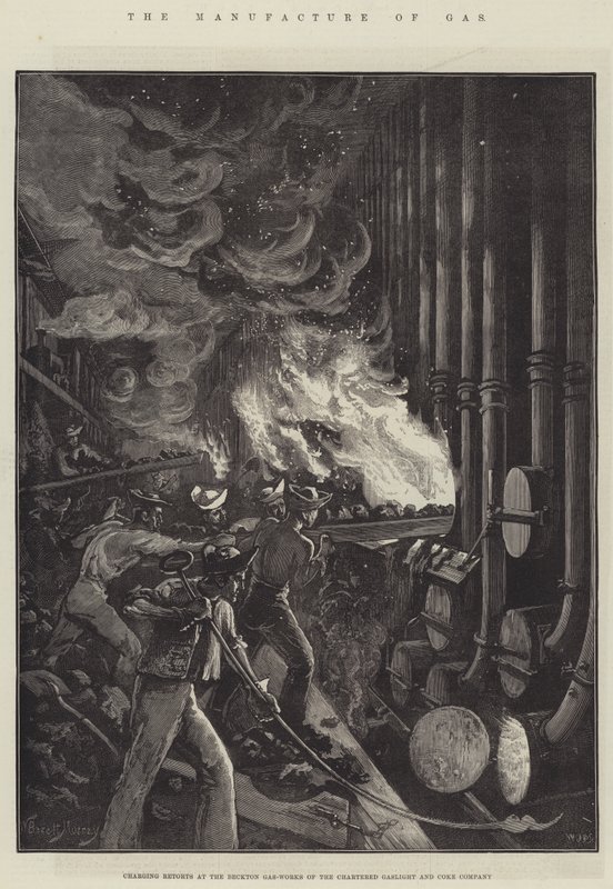 The Manufacture of Gas, charging Retorts at the Beckton Gas-Works of the Chartered Gaslight and Coke Company by William Bazett Murray