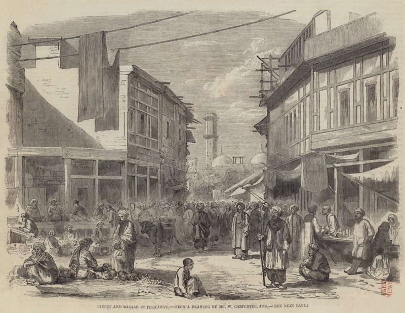 Street and Bazaar in Peshawur by William Carpenter
