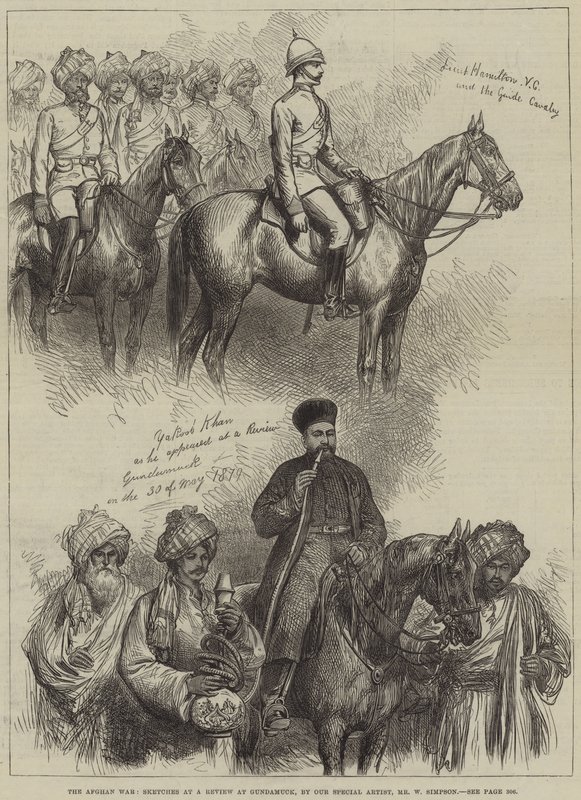 The Afghan War, Sketches at a Review at Gundamuck by William Crimea Simpson