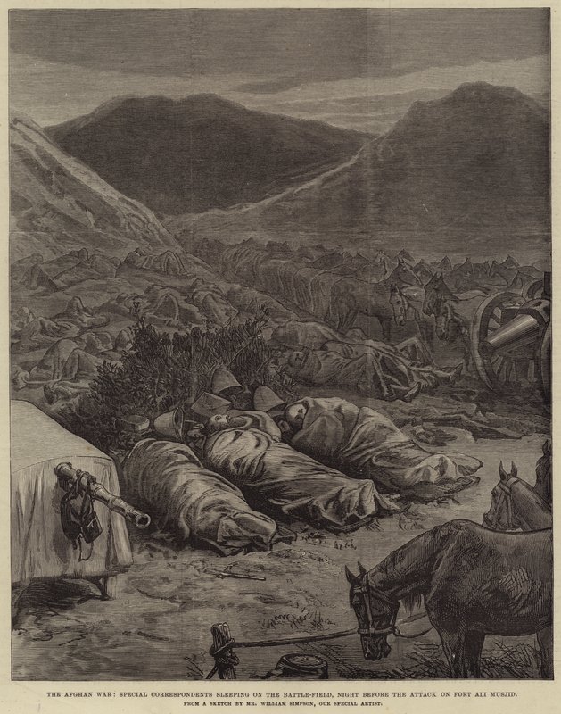 The Afghan War, Special Correspondents sleeping on the Battle-Field, Night before the Attack on Fort Ali Musjid by William Crimea Simpson