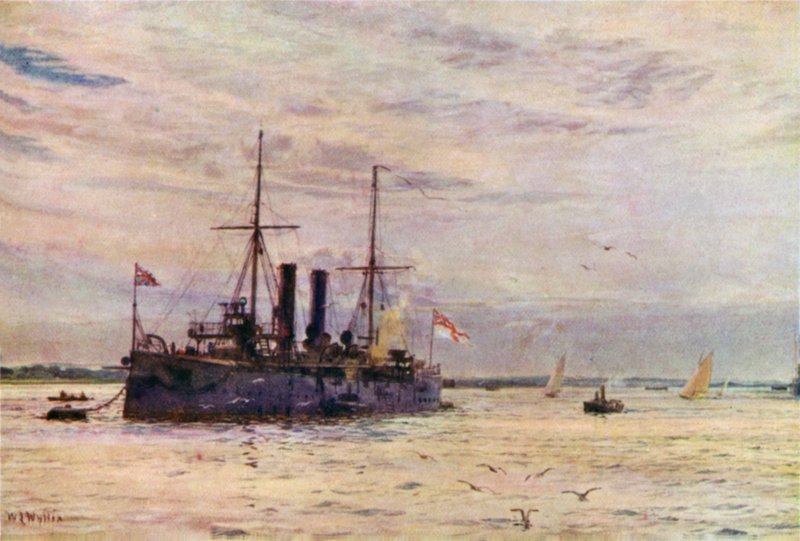 Second class cruiser of the Naval Defence Act Era, now converted into a mine-layer by William Lionel Wyllie