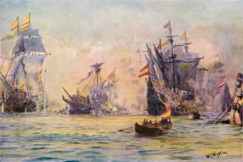 The end of a "Gentleman-adventurer", the "Revenge", captured by Spaniards, 1591 by William Lionel Wyllie