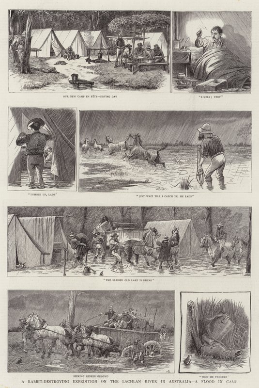 A Rabbit-Destroying Expedition on the Lachlan River in Australia, a Flood in Camp by William Ralston