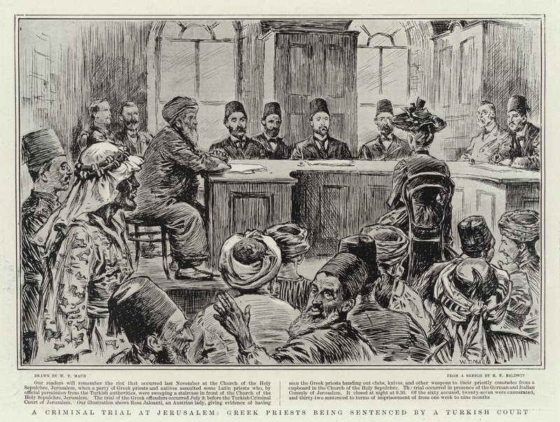 A Criminal Trial at Jerusalem, Greek Priests being sentenced by a Turkish Court by William T. Maud
