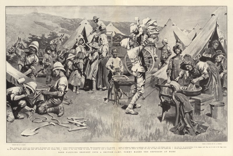 Boer Families brought into a British Camp, Tommy makes the Refugees at Home by William T. Maud