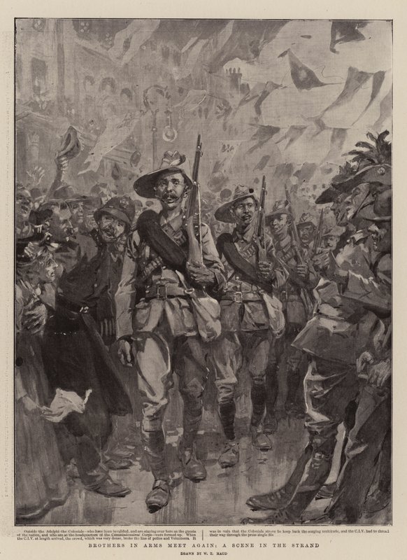 Brothers in Arms Meet again, A Scene in the Strand by William T. Maud