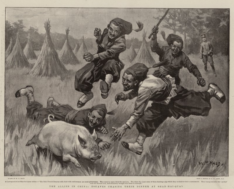 The Allies in China, Zouaves chasing their Dinner at Shan-hai-Quan by William T. Maud
