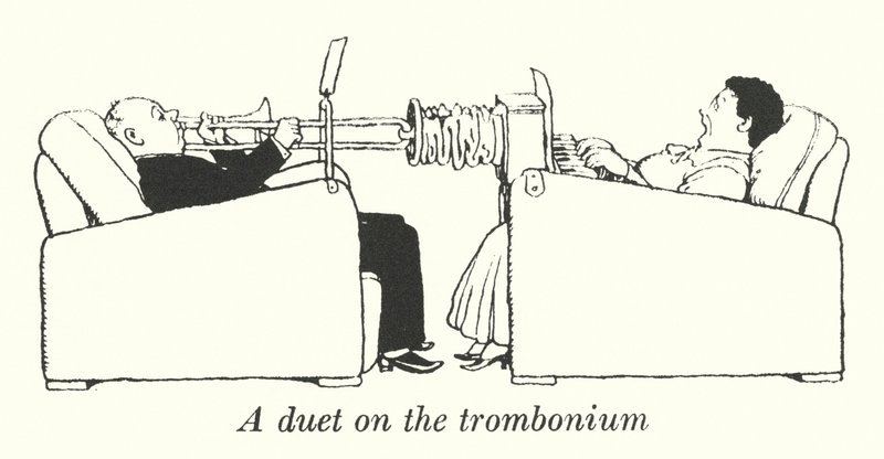 A duet on the trombonium by William Heath Robinson