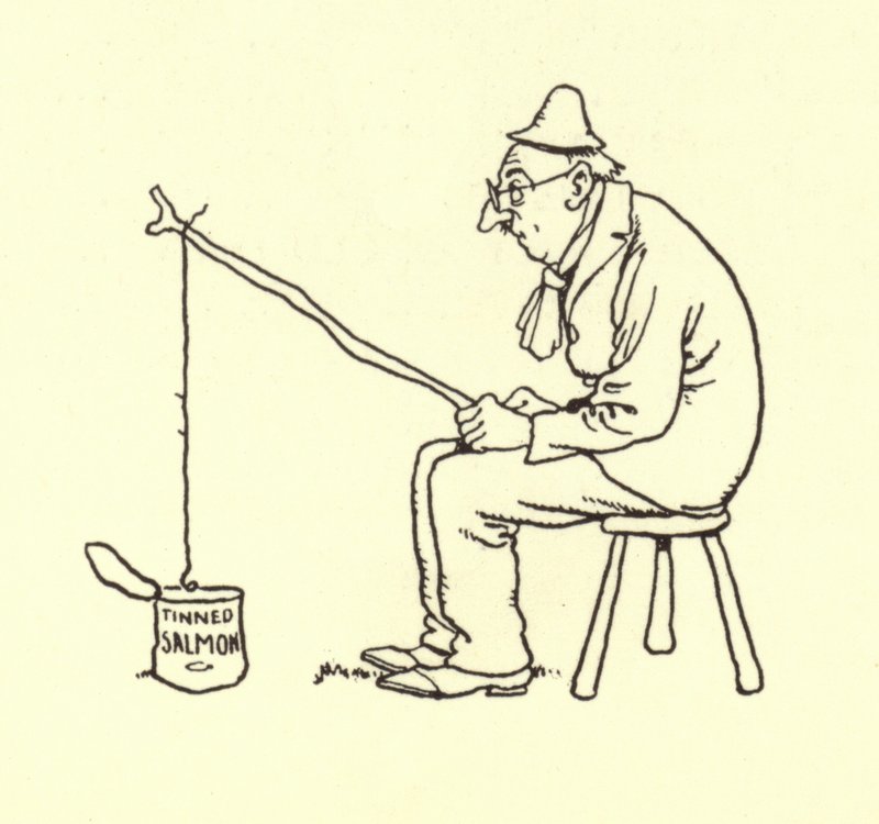 Man Fishing for Tinned Salmon by William Heath Robinson