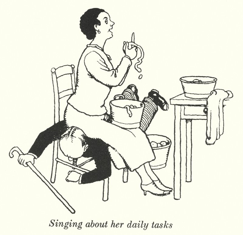 Singing about her daily tasks by William Heath Robinson