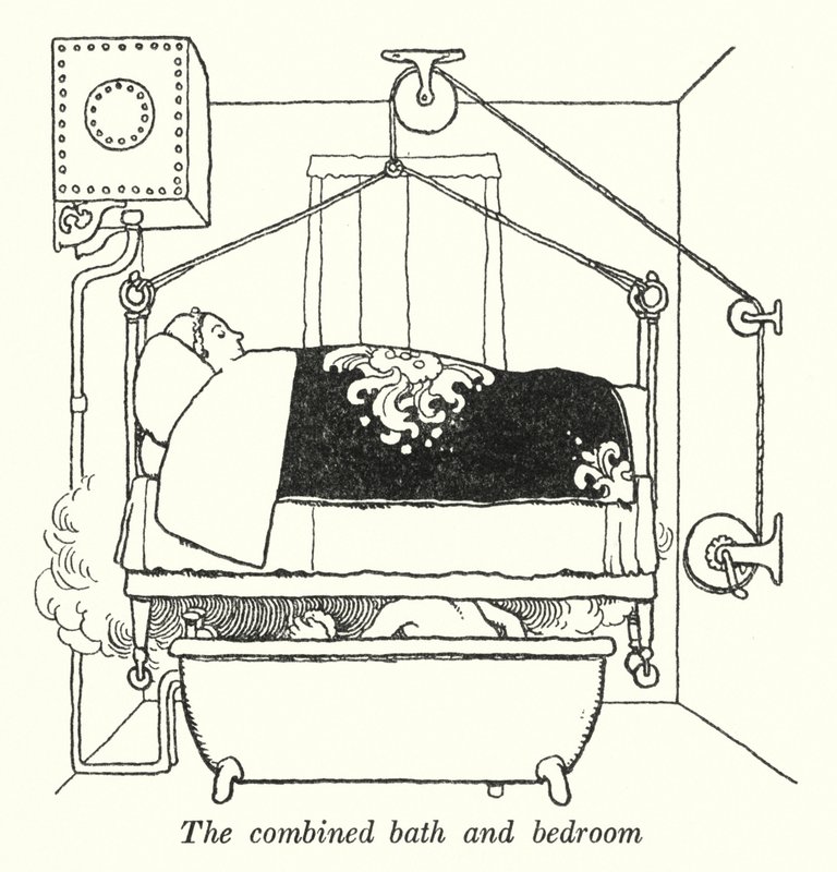 The combined bath and bedroom by William Heath Robinson
