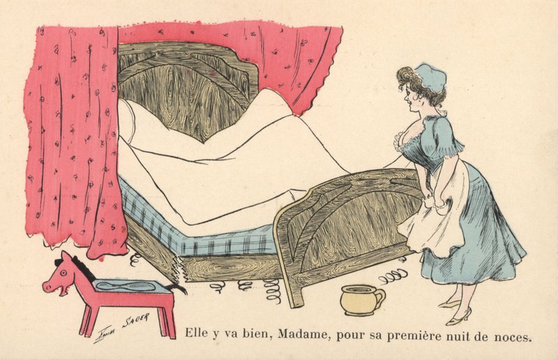Maid Tidying a Worn-Out Bed by Xavier Sager