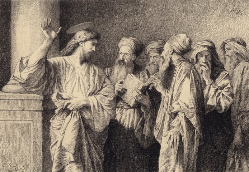 Jesus and the Scribes and Elders by after Albert Robida