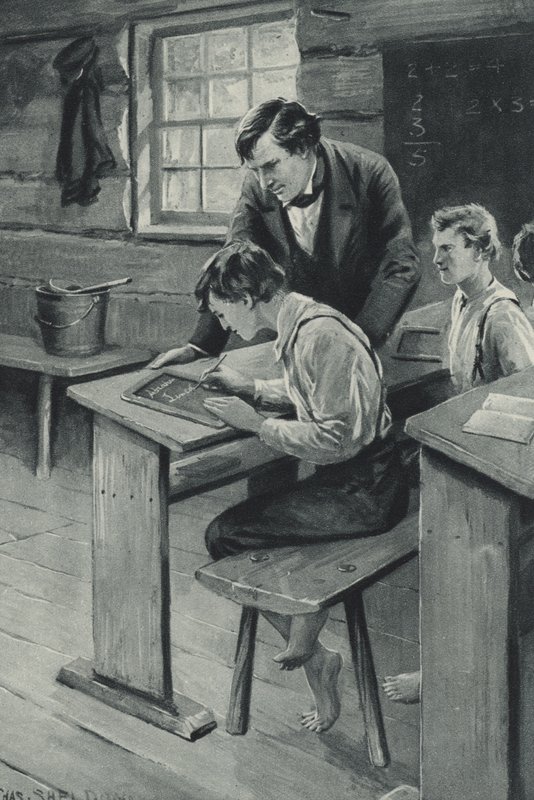 Abraham Lincoln learns to write by after Charles Mills Sheldon