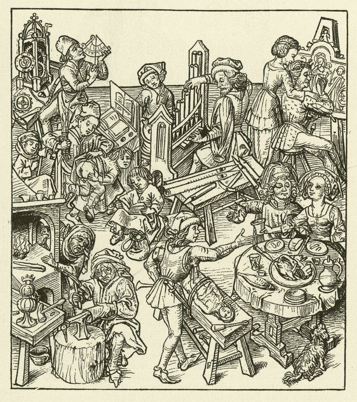 Bourgeois life in the Middle Ages by after German School