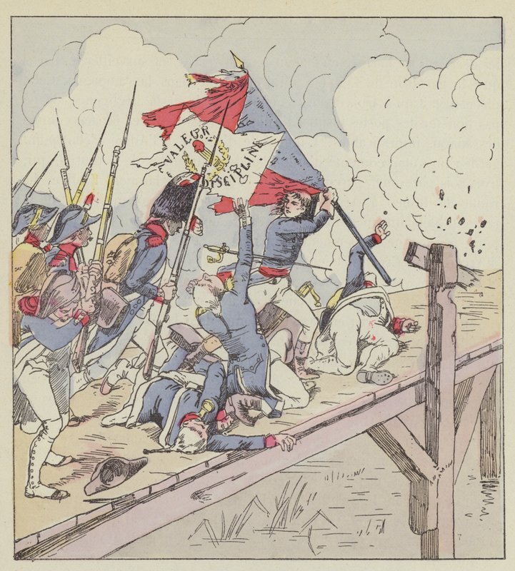 Bonaparte at the bridge of Arcole by after Louis Charles Bombled